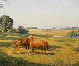 Lionel Edwards Mare and Foal in a Meadow painting